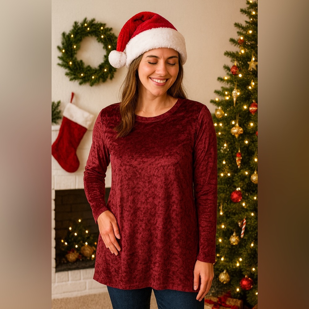 Elegant Velvet Women's Top in Rich Burgundy